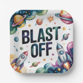 Verjaardagsfeestje Space Boy Astronaut Papieren Bordje (Voorkant)