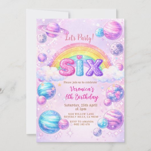 Verjaardagsfeestje Space Planet Rainbow Kaart (Voorkant)