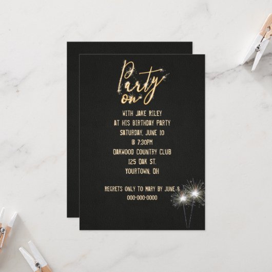 Verjaardagsfeestje Sparkler Kaart (Voorkant / Achterkant in situ)