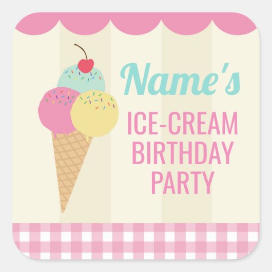 Verjaardagsfeestje Stickers Ice-Cream Roze Lolly (Voorkant)
