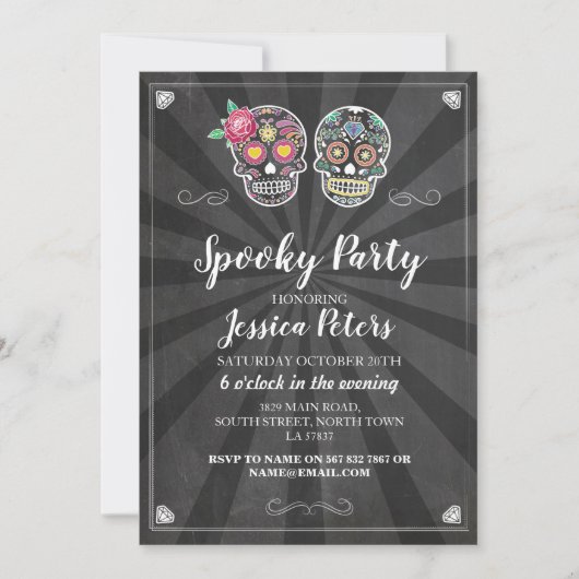 Verjaardagsfeestje Sugar Skull Halloween Invite Kaart (Voorkant)