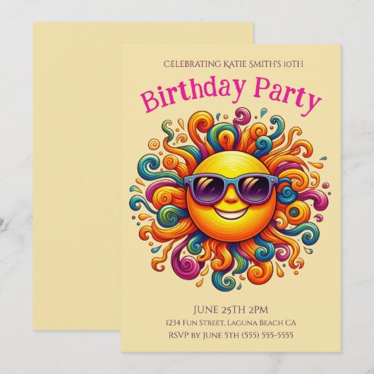 Verjaardagsfeestje - Sunny Smiles Kaart (Voorkant / Achterkant)