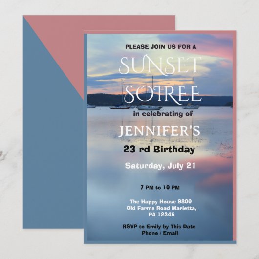 Verjaardagsfeestje Sunset Soiree Kaart (Voorkant / Achterkant)