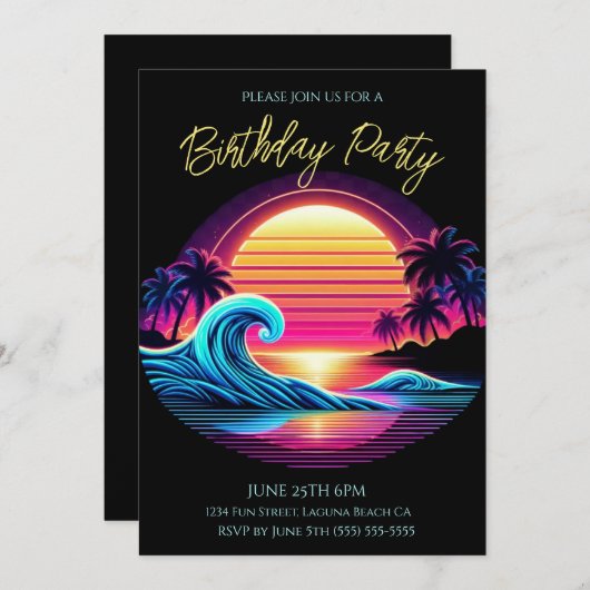 Verjaardagsfeestje - Sunset Surf Glow Kaart (Voorkant / Achterkant)