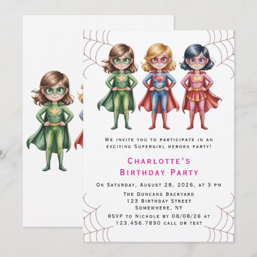 Verjaardagsfeestje Supergirl Heroes voor meisjes Kaart (Voorkant / Achterkant)