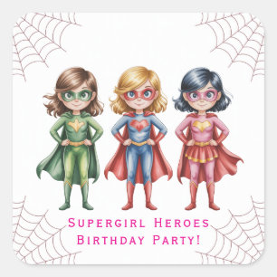 Verjaardagsfeestje Supergirl Heroes voor meisjes Vierkante Sticker