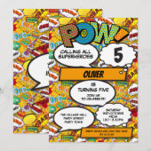 Verjaardagsfeestje Superhelden Stripboek Kaart (Voorkant / Achterkant)