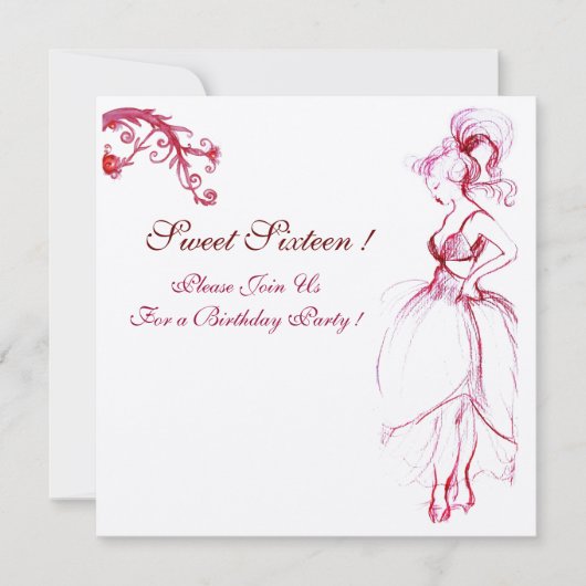 VERJAARDAGSFEESTJE SWEET 16 MONOGRAM Rode Roze Kru Kaart (Voorkant)