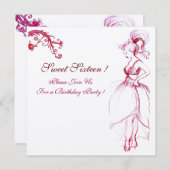 VERJAARDAGSFEESTJE SWEET 16 MONOGRAM Rode Roze Kru Kaart (Voorkant / Achterkant)