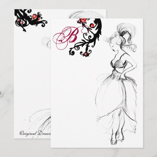 VERJAARDAGSFEESTJE SWEET 16 MONOGRAM Rood Zwarte K Kaart (Voorkant / Achterkant)