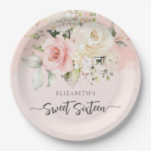 Verjaardagsfeestje Sweet 16 Roze Bloemen Papieren Bordje