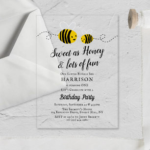 Verjaardagsfeestje Sweet Little Honey Bee 1 jaar Acryl Uitnodigingen