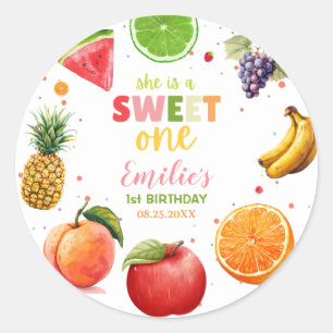 Verjaardagsfeestje Sweet One Fruit 1, Zomerfeest Ronde Sticker