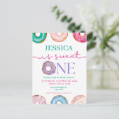 Verjaardagsfeestje 'Sweet One' watercolor donuts 1 Briefkaart (Staand voorkant)