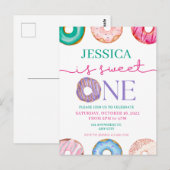 Verjaardagsfeestje 'Sweet One' watercolor donuts 1 Briefkaart (Voorkant / Achterkant)