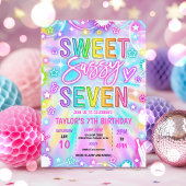 Verjaardagsfeestje Sweet Sassy And Seven Neon Glow Kaart