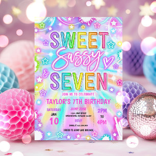 Verjaardagsfeestje Sweet Sassy And Seven Neon Glow Kaart