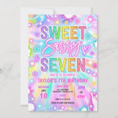 Verjaardagsfeestje Sweet Sassy And Seven Neon Glow Kaart (Voorkant)