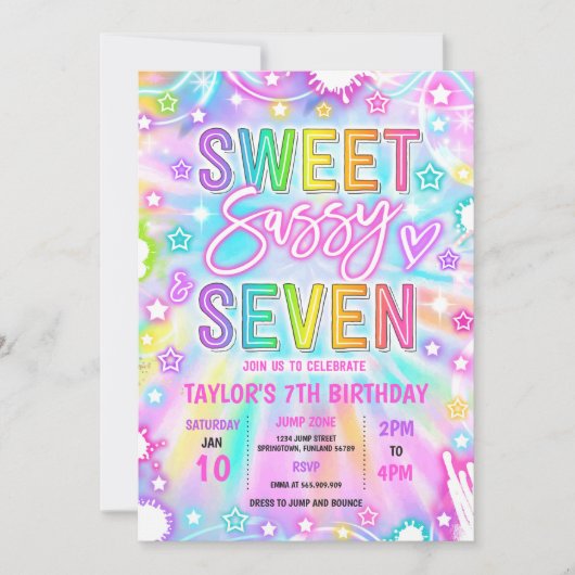 Verjaardagsfeestje Sweet Sassy And Seven Neon Glow Kaart (Voorkant)