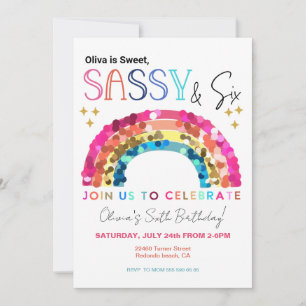 Verjaardagsfeestje Sweet Sassy en zes Regenboog ma Kaart
