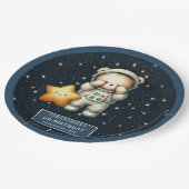 Verjaardagsfeestje Teddy Bear Astronaut Gepersonal Papieren Bordje (Gekanteld)