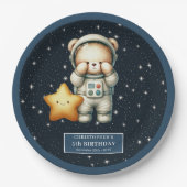 Verjaardagsfeestje Teddy Bear Astronaut Gepersonal Papieren Bordje (Voorkant)