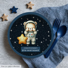 Verjaardagsfeestje Teddy Bear Astronaut Gepersonal Papieren Bordje