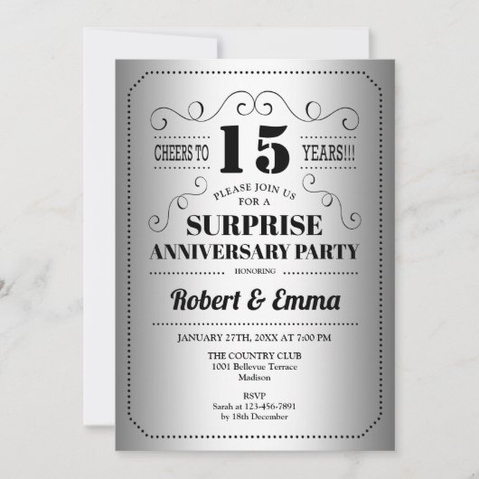 Verjaardagsfeestje ter ere van 15 jaar - Zilver Zw Kaart (Voorkant)