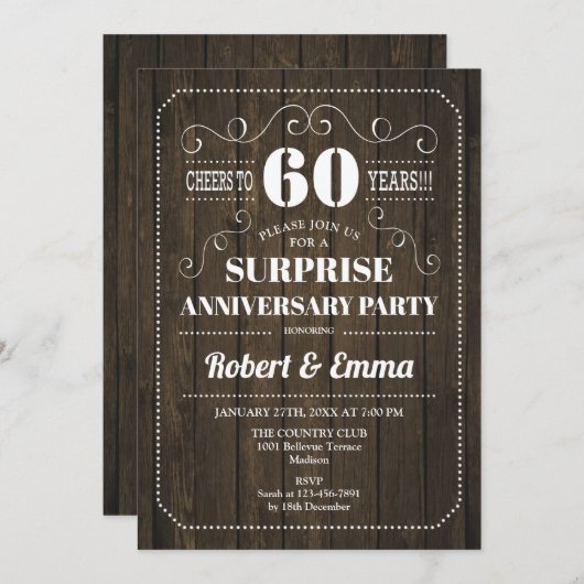 Verjaardagsfeestje ter ere van 60 jaar - Rustic ho Kaart (Voorkant / Achterkant)