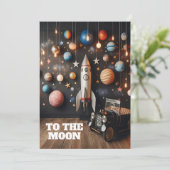 Verjaardagsfeestje To The Moon Kaart (Staand voorkant)