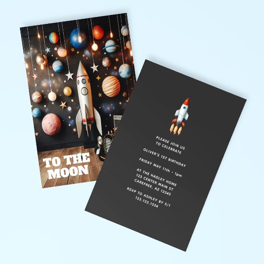 Verjaardagsfeestje To The Moon Kaart