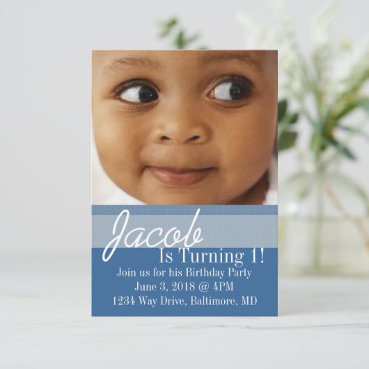 Verjaardagsfeestje uitnodigen | B-Day blauw Kaart (Staand voorkant)