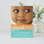 Verjaardagsfeestje uitnodigen | B-Day Blauw Sinaas Kaart (Staand voorkant)