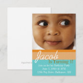 Verjaardagsfeestje uitnodigen | B-Day Blauw Sinaas Kaart (Voorkant / Achterkant)