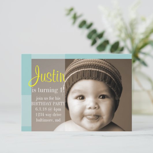 Verjaardagsfeestje uitnodigen | Een segment blauw Kaart (Staand voorkant)