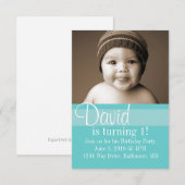 Verjaardagsfeestje uitnodigen | Kleur Blauw Kaart (Voorkant / Achterkant)