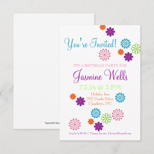 Verjaardagsfeestje uitnodigen | Kleuren van Leuk K Kaart (Voorkant / Achterkant)