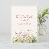 Verjaardagsfeestje uitnodigen met lentebloemen kaart (Staand voorkant)