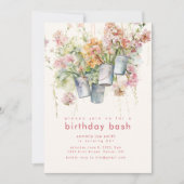 Verjaardagsfeestje uitnodigen met lentebloemen kaart (Voorkant)