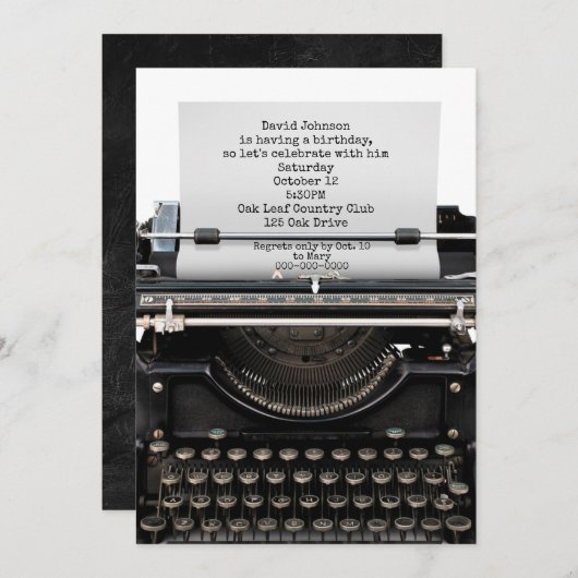 Verjaardagsfeestje uitnodigen op oude typemachine kaart (Voorkant / Achterkant)