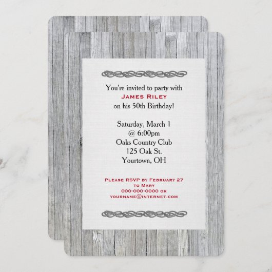 verjaardagsfeestje uitnodigen op verweerd hout kaart (Voorkant / Achterkant)