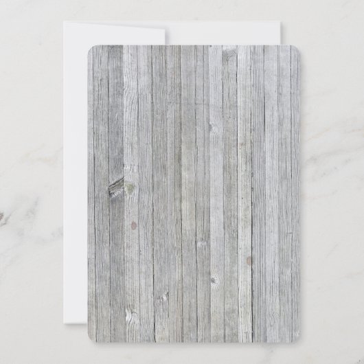 verjaardagsfeestje uitnodigen op verweerd hout kaart (Achterkant)