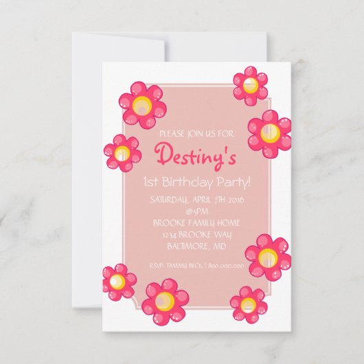 Verjaardagsfeestje uitnodigen | Schattige Bloemwit Kaart (Voorkant)