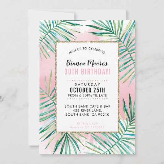 VERJAARDAGSFEESTJE UITNODIGEN tropische palmblader Kaart (Voorkant)