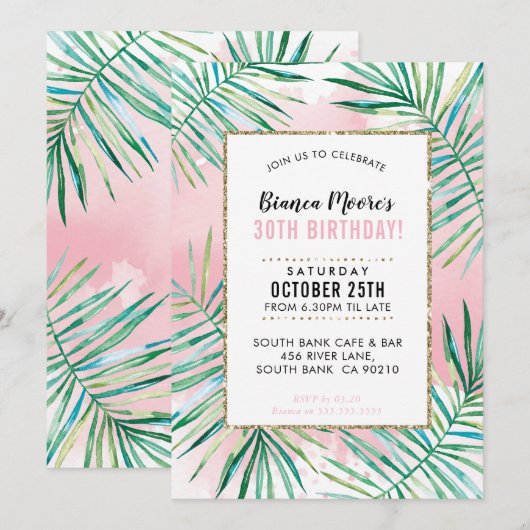 VERJAARDAGSFEESTJE UITNODIGEN tropische palmblader Kaart (Voorkant / Achterkant)