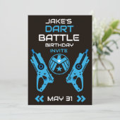 Verjaardagsfeestje uitnodiging Dart Wars jongens (Staand voorkant)