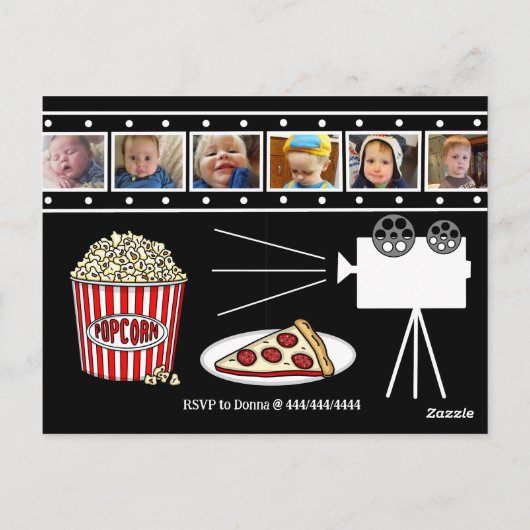 Verjaardagsfeestje uitnodiging filmavond (Achterkant)