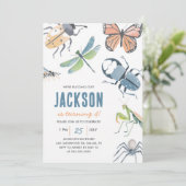 Verjaardagsfeestje uitnodiging jongen insecten (Staand voorkant)