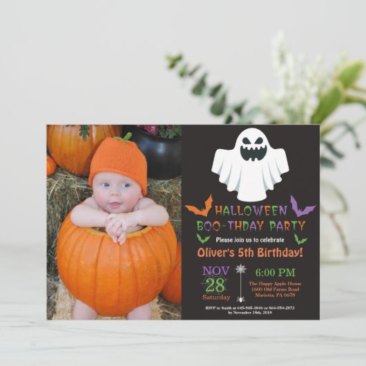 Verjaardagsfeestje uitnodiging met Halloween-thema (Staand voorkant)