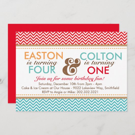 Verjaardagsfeestje Uitnodiging voor Chevron (Jonge (Voorkant / Achterkant)